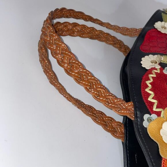 Beautiful Floral Embroidered Leather Braccialini Women's HandBag Italy - Picture 8 of 11